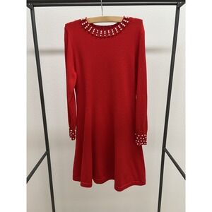 Dillards - Poppies and Roses Red Sweater Dress w/ Pearl Collar and Cuff Size Med